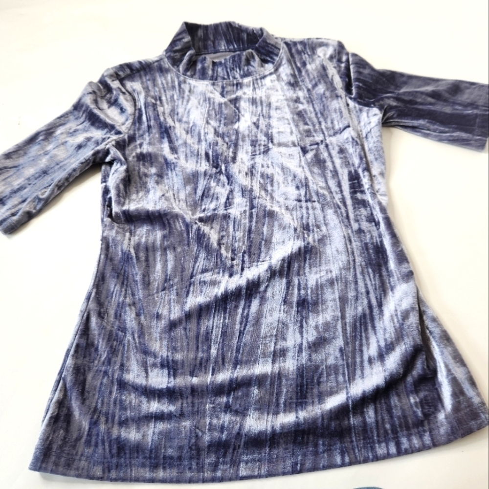 Anthropologie Blue Crushed Velvet Tunic Top